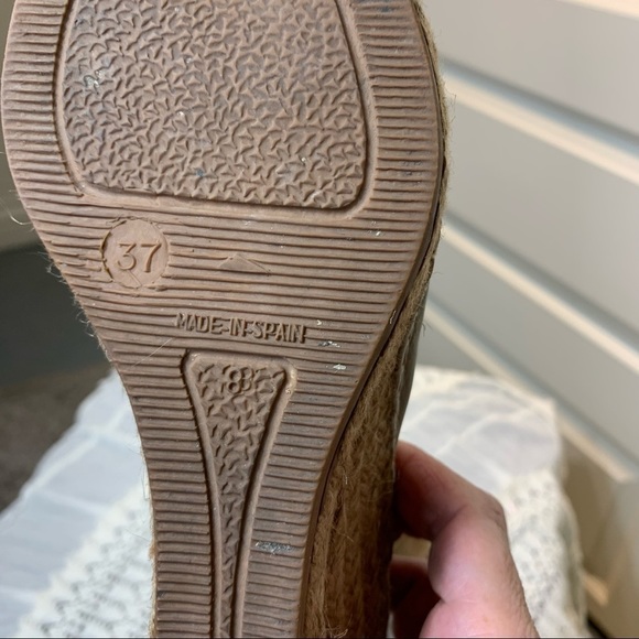 Aedo Made in Spain Taupe Upper Leather Wedge Espadrilles Open Toe Sandals Sz 37 - Picture 11 of 13